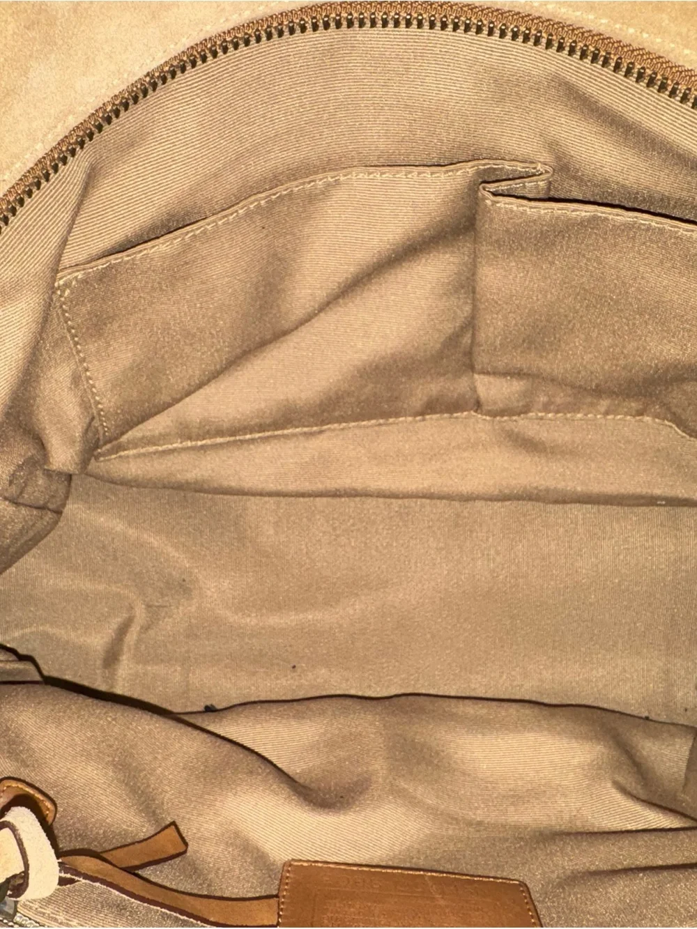 Coach Suede Tote in Tan and Brown Leather Trim